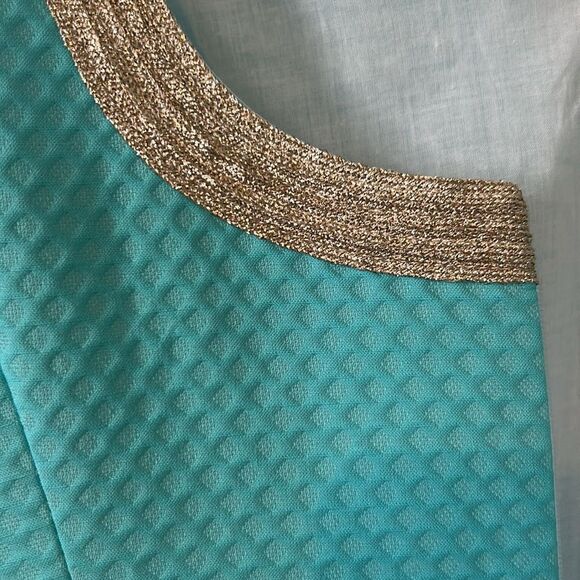 Lilly Pulitzer Janice Shift Dress in Turquoise with Gold Accents - Size 4 - Picture 9 of 9